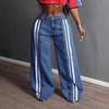 European and American Cross-border Street Fashion Retro Breasted Split Striped Color Matching Jeans Spice Girl Loose Wide-leg Floor Pants