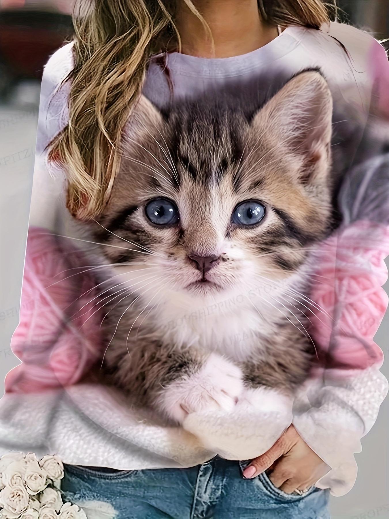 

Свитшот с принтом кошки, повседневный свитшот с длинным рукавом и круглым вырезом для осени и зимы, женская одежда XL