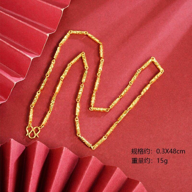 Vietnamese Solid Gold-plated Necklace, Brass Vacuum Electroplated Men's Hexagonal Bar Necklace K Gold Bamboo Knot Necklace for Women