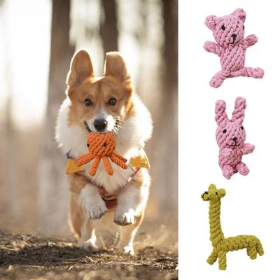 Giocattolo interattivo per cani in corda di cotone a forma di coniglio, orso, giraffa, polpo, giocattolo da masticare per cani, giocattolo che squittisce e resistente ai morsi