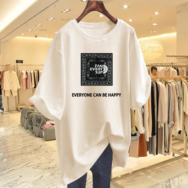 

Summer round neck cotton printed short-sleeved t-shirt women s loose top new casual fashion versatile bottoming shirt S