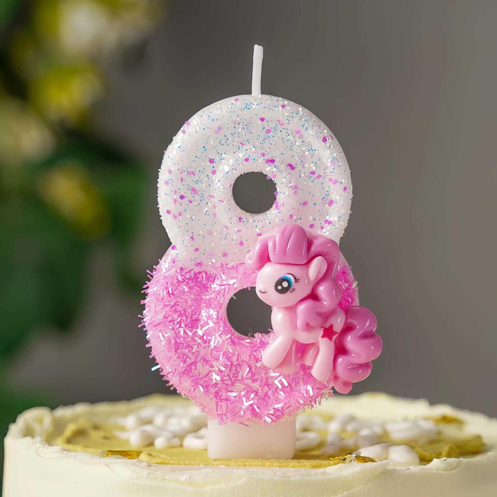 Pink Cartoon Pony Birthday Cake Number Candles Party Decorations