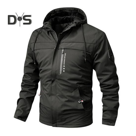 Menn Høst Hettejakke Vindjakke med Glidelåslommer Tykt Fôr Ensfarget Casual Hettegenser for Vinter Utendørsaktiviteter