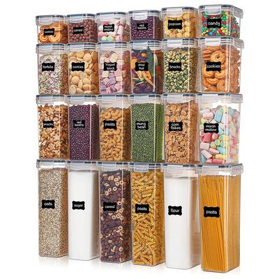 Storage Jars Set, Cereal Storage Container & Food Storage Containers, Plastic Storage Jars, Airtight, Set of 24, 24 Labels for Cereals, Flour