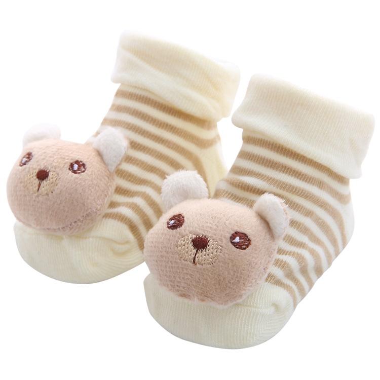 READY STOCK 0-12months Newborn New Cartoon Anti-skid Three-dimensional Doll Baby Socks Striped Dot Cute Children's Socks