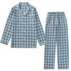 Spring and Autumn Mens Pajamas Long-sleeved Trousers Cotton Double Gauze Lattice Large Size Suit Home Service Men's Pajamas Suit