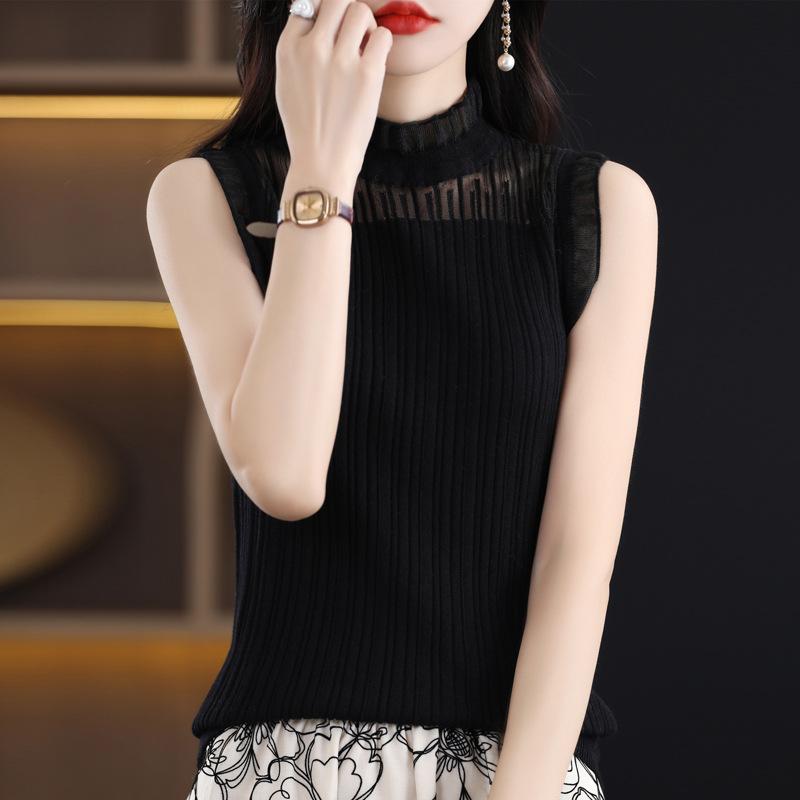 Splicing Sleeveless Half-height Women's Summer Slim-fitting Versatile Temperament Top