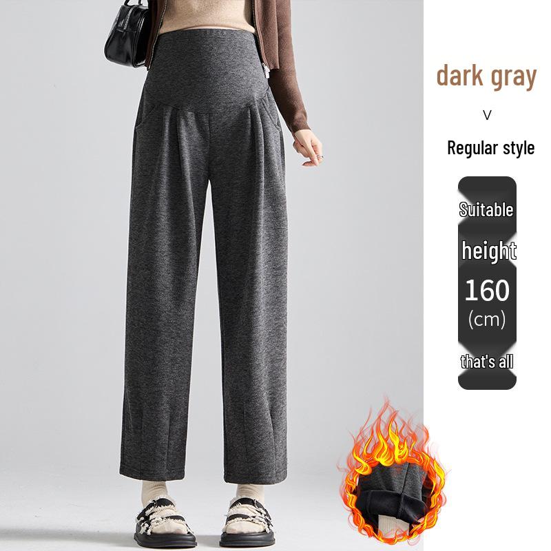 

2025 New Style Plus Velvet Maternity Wide-Leg Pants - Autumn/Winter, Belly Support, Petite Fit, Long Length 2XL