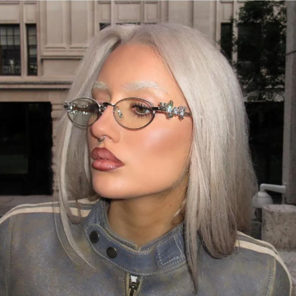 Kovové Punkové Oválné Sluneční Brýle Dámské Pánské Rhinestone Diamanty Sluneční Brýle Bling Obroučky Brýlí UV400 Módní Brýle Brýle