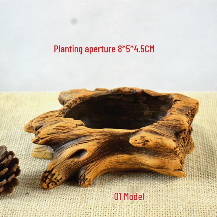 Creative Retro Cement-Look Tree Stump Succulent Planter