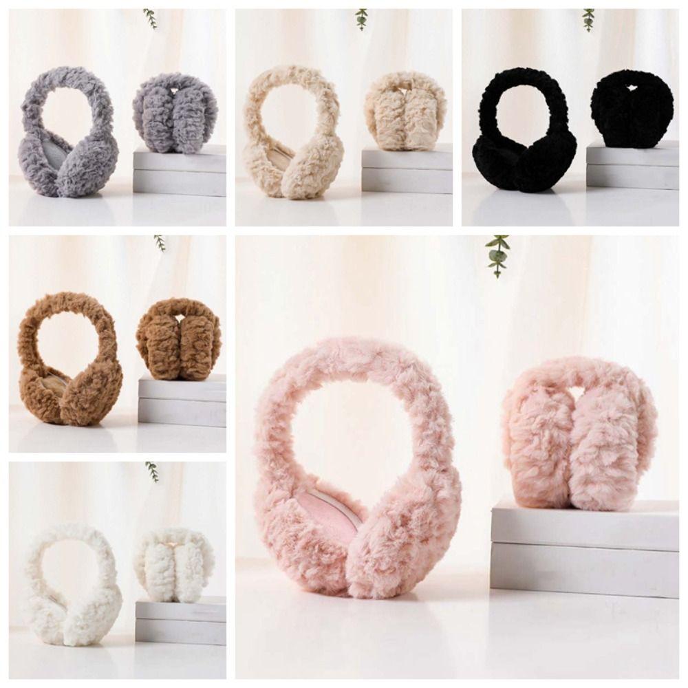 Plush Foldable Ear Cover Windproof Winter Thicken Earflap Fashion Solid Color Earmuffs  Ski