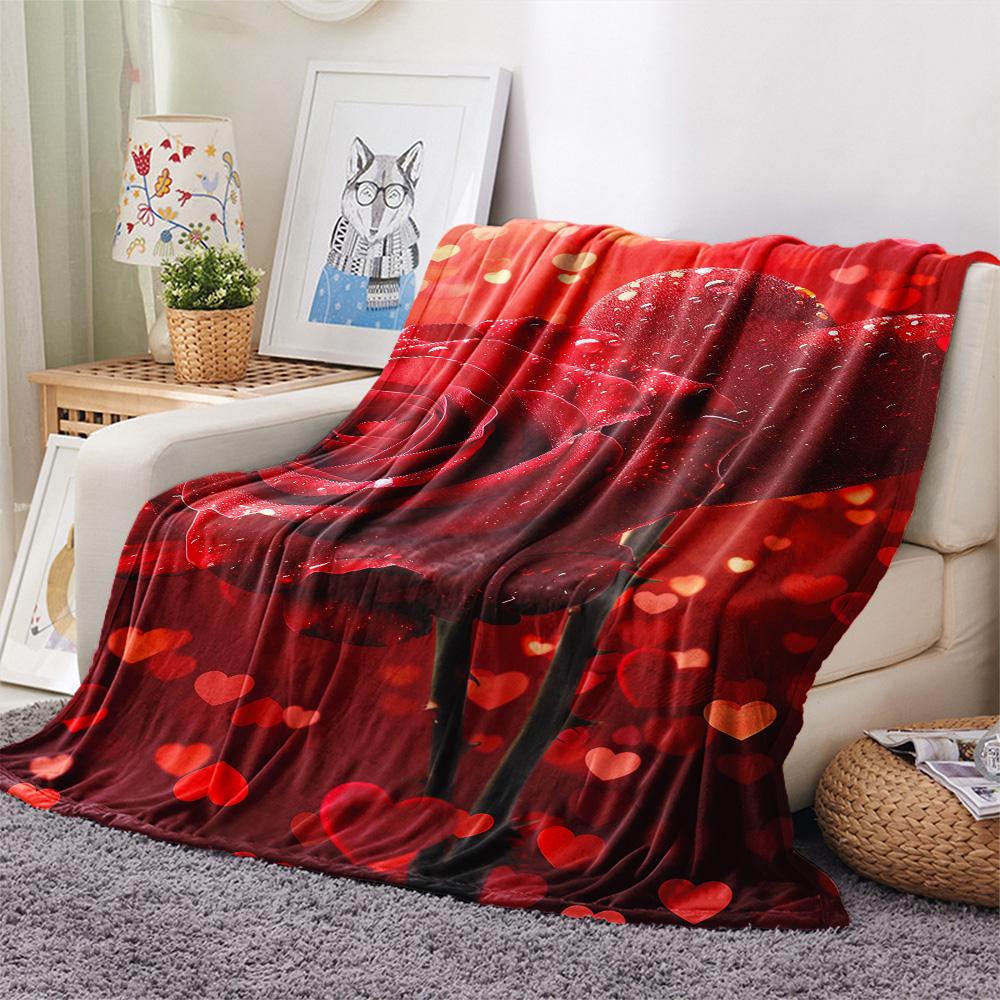 Rose Print Flannel Blanket, High quality Comfortable for All Seasons, Home Decor, Warmth and Comfort, Perfect for Christmas Gifts