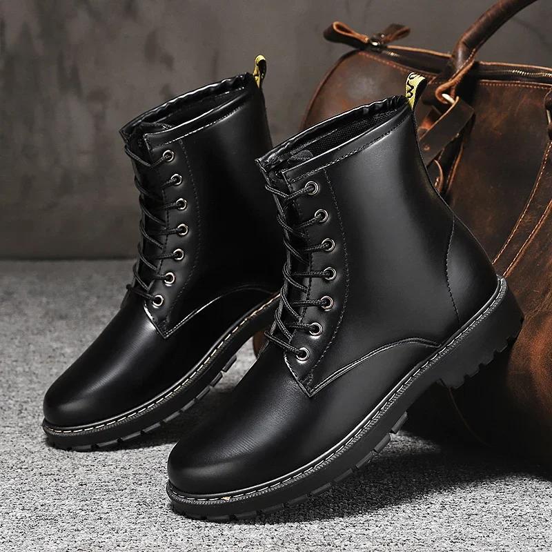 

Мужские высокие ботинки в стиле ретро, рабочие ботинки, уличные повседневные ботинки для пешего туризма, нескользящая толстая подошва, мужские ботильоны, Botas Para Hombre 39 чёрный