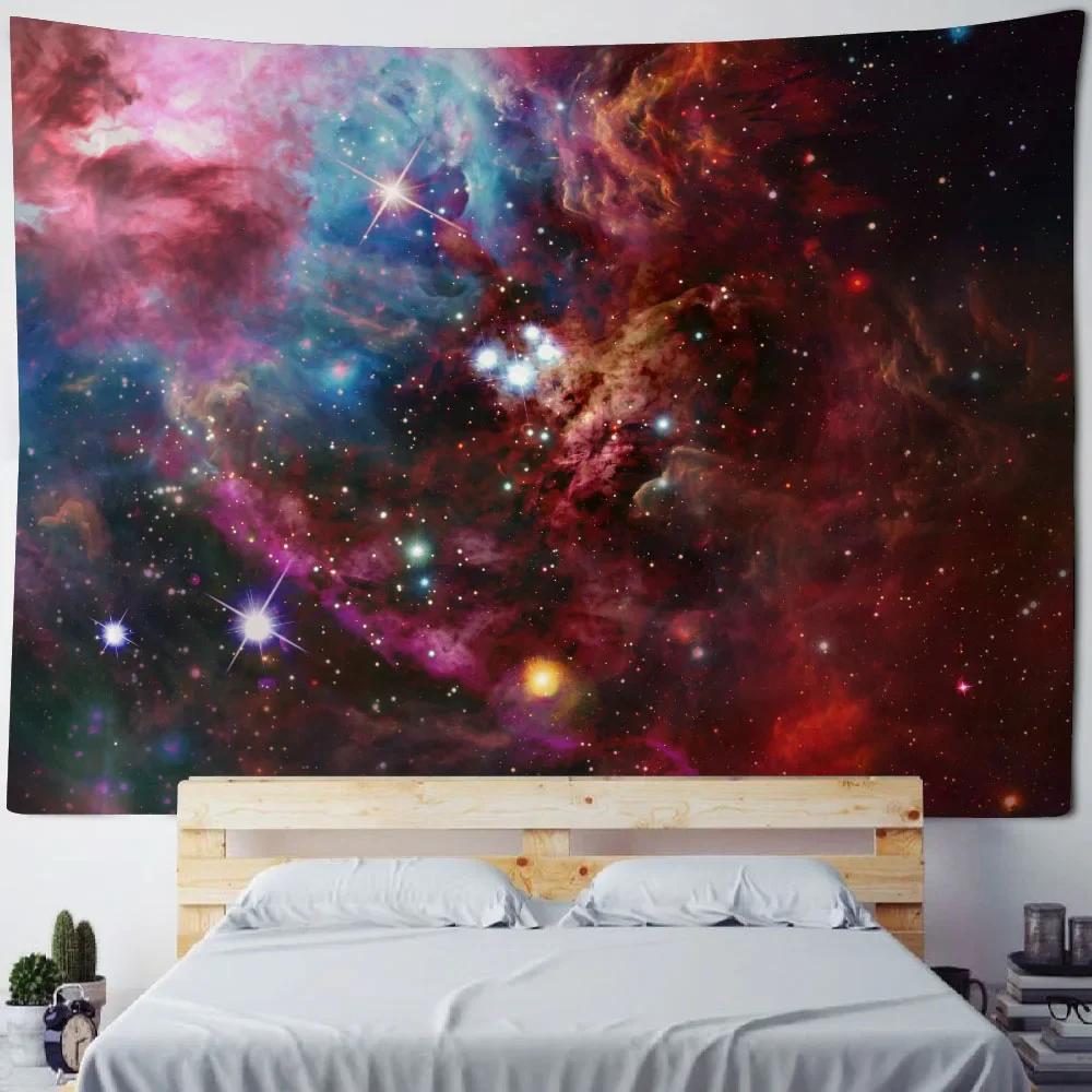 Starry Sky Universe Wall Hanging Tapestry Polyester Fabric Yoga Bed Sheet Beach Mat Living Room Bedroom Home Decoration