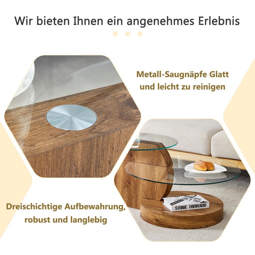 Modern Minimalist Tempered Glass Coffee Table, Multi-Layer Design, High-Quality MDF Material, with Natural Wood Texture Stickers