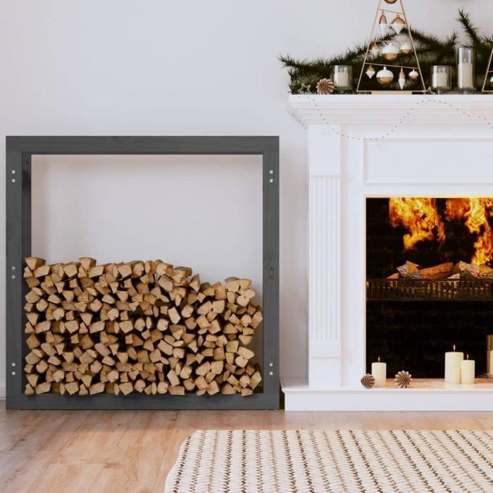 822424 vidaXL Support pour bois de chauffage Gris 100x25x100 cm Bois de pin