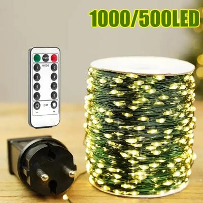 1000 LED Filo Verde Luci Led Stringa Fata Spina US/EU 110V/220V Impermeabile LED Albero di Natale Vacanze Decorazione Casa Giardino Natale