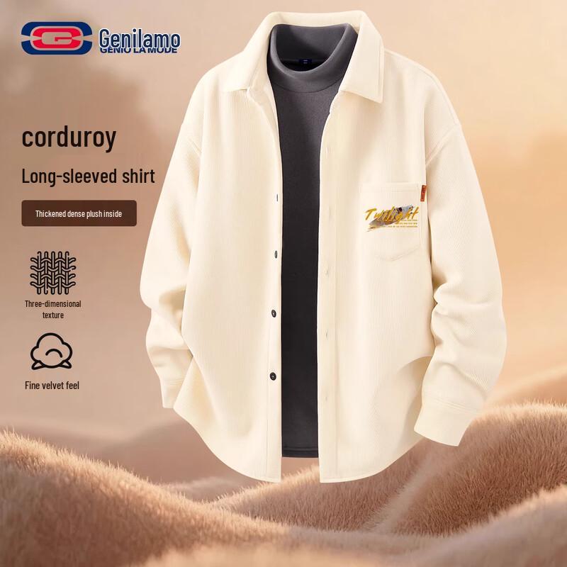 

GENIOLAMODE Men s Fleece-Lined Corduroy Shirt Jacket XL