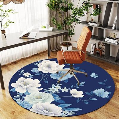 Blue and White Floral Pattern Ceramic PlateRound Non-Slip Chair Mat Chair Carpet for Office Rugs for Office Decor Gift For Valentine's Day Mother's Da