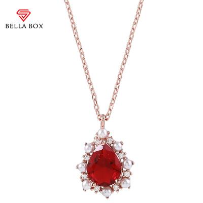 Wassertropfenförmiger Rubin, wunderschöne elegante Anhänger-Halskette für Frauen, Charme, Hochzeit, Verlobung, Edelsteine, Perle, Schlüsselbeinkette, weibliche Geschenke
