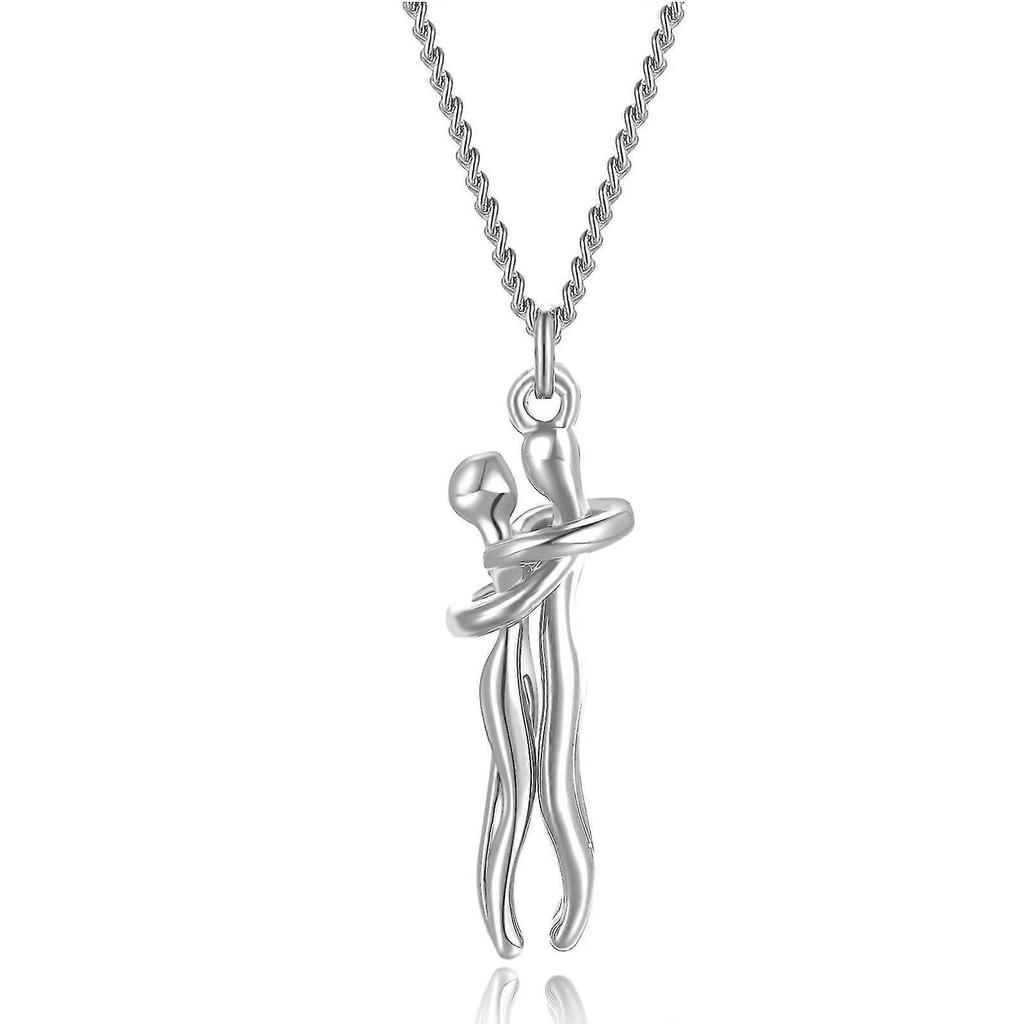 Men Women Chain Necklace Cross Pendant Couple Love Hug Dance Gift