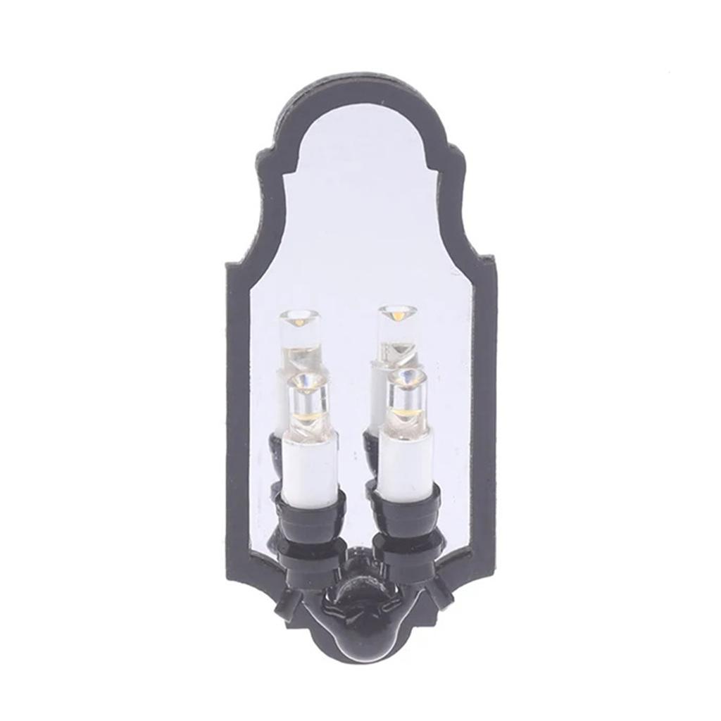 Dollhouse LED Wall Sconce with Two Head Lamp 1/12 Scale Miniature Wall Lamp for Garden Scene Displaying Decorations