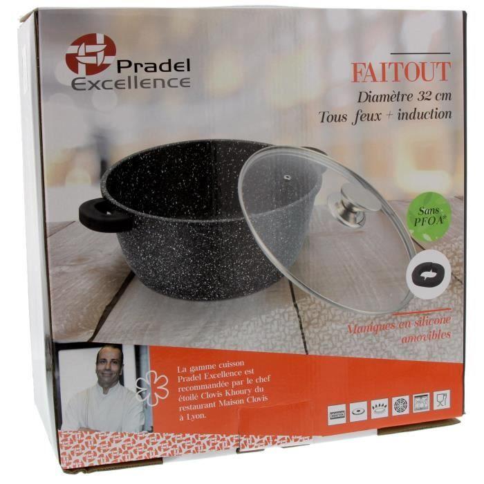 Faitout - pradel excellence - 32 cm - façon pierre - couvercle en verre - maniques silicone