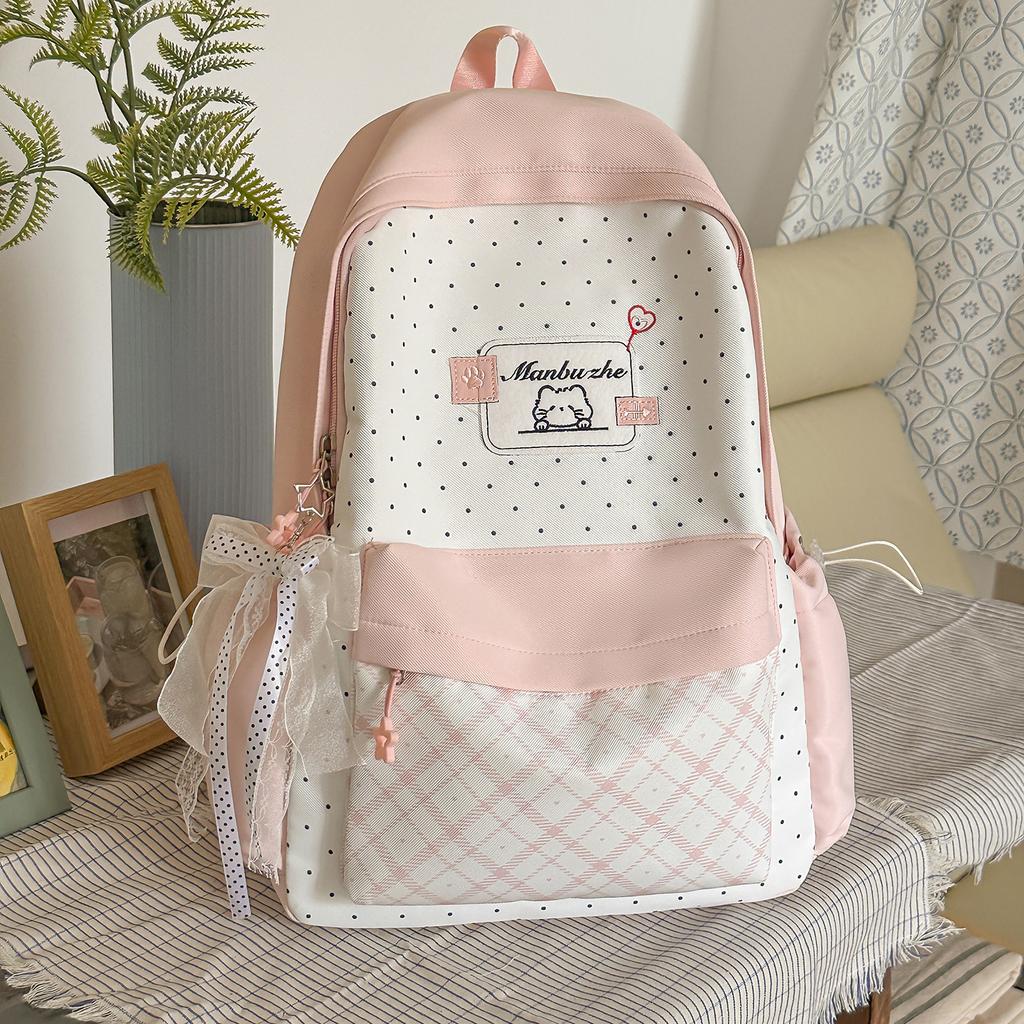 Schoolbag New Cute Cat Backpack Female Elementary School Bag Large Capacity Simple Commuter Backpack Junior High School Student