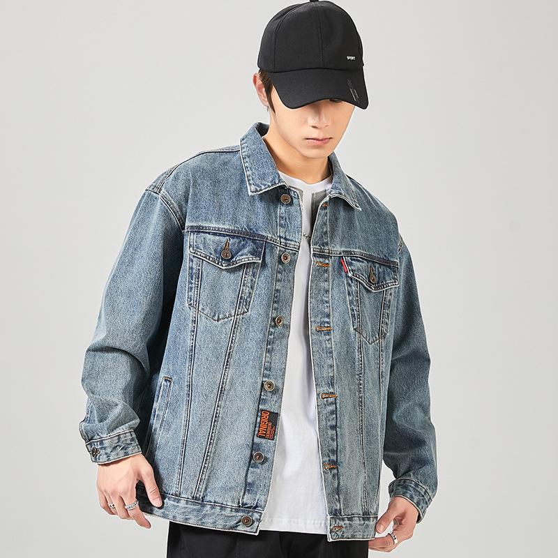 Japanese Washing Denim Jacket Men's Loose Denim Jacket Spring and Autumn Short Work Jacket