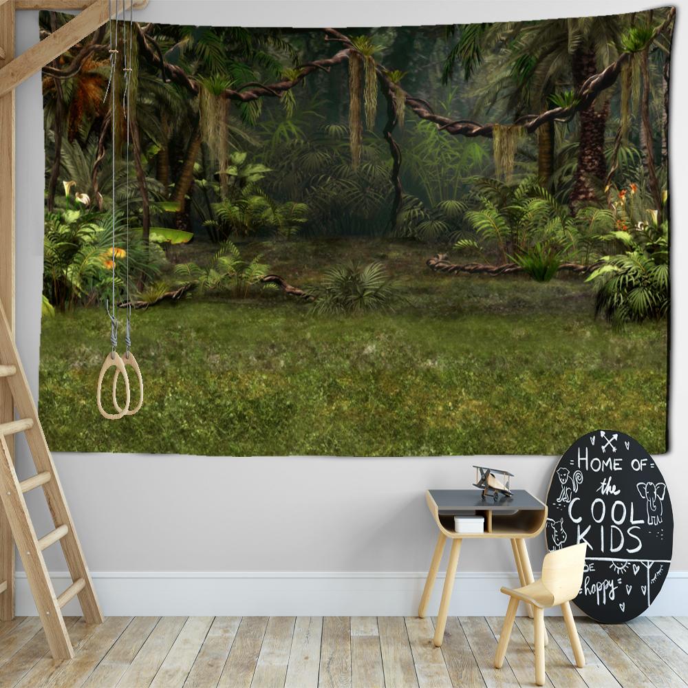 Tropical Green Forest Landscape Tapestry Wall Hanging Psychedelic Witchcraft Mysterious Natural Scenery Aesthetic Room Decor
