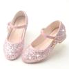 Spring girls' leather shoes with sequins and rhinestones, princess crystal shoes, children's single shoes, little girls' silver performance leather