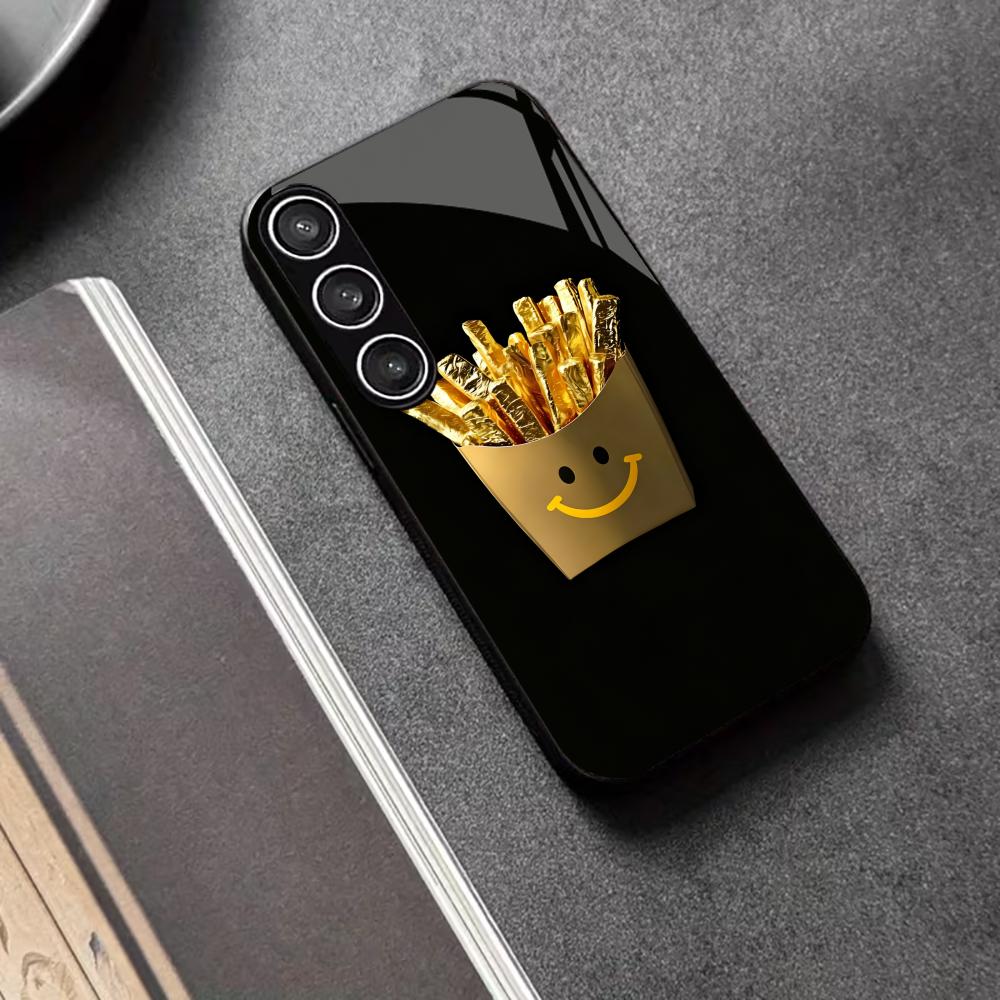 

Smile face French fries Exquisite High-end PhoneCase Glass TPU PhoneCase for Samsung Galaxy S26 S25 S24 S23 S22 FE,Ultra,Plus GalaxyS25