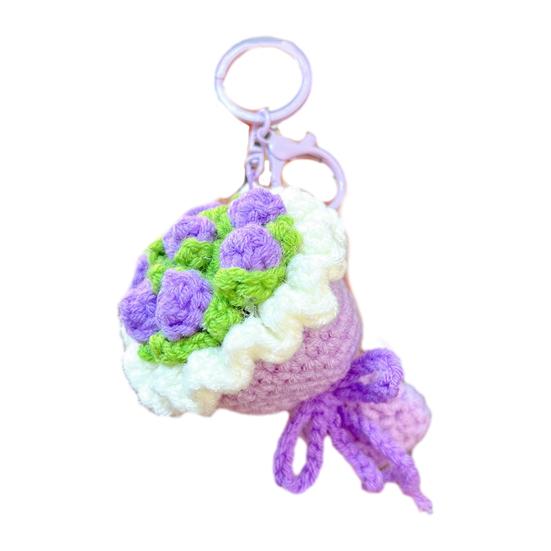 Portable Keychain Hand-Crocheted Wool Rose Petal Mini Bouquet Decoration Keychain Pendant Bags Backpacks Accessory