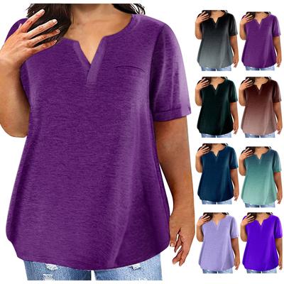 Fashion Plus Size Women's Casual Short Sleeve Round Neck Gradient Print T-shirt With Pockets