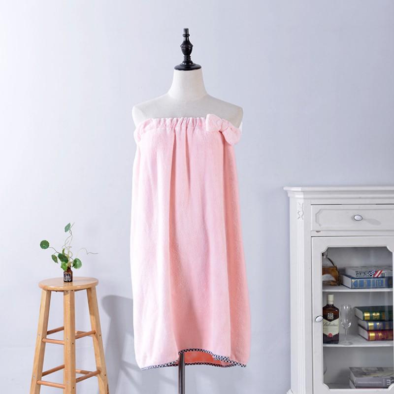 Soft Coral Fleece Bath Wrap With Bow Detail Ultra Absorbent Towel Women Shower Robe 70 cm x 140 cm