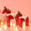 1 Pair Handcrafts Swedish Dala Horse Wooden Sculptures Painting Ornaments for Home Office Desktop and Shelf Decors