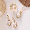 Elegant Pearl Heart Jewelry Set: Necklace, Earrings & Ring - French Inspired Design
