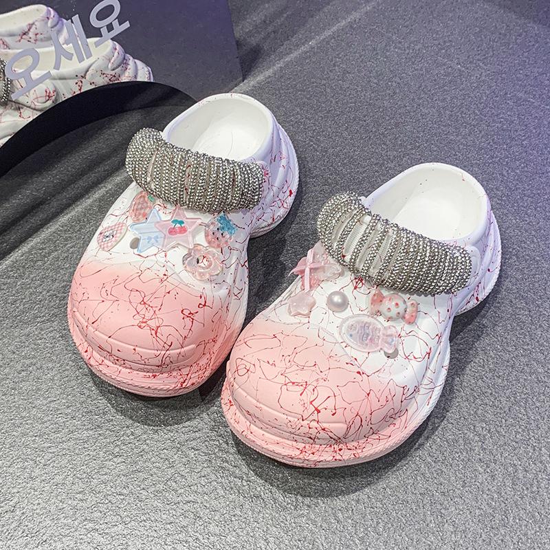 

Baotou sandals women s 2025 new summer thick-soled heightening hole shoes cartoon outer wear beach shoes non-slip half slippers 39/40