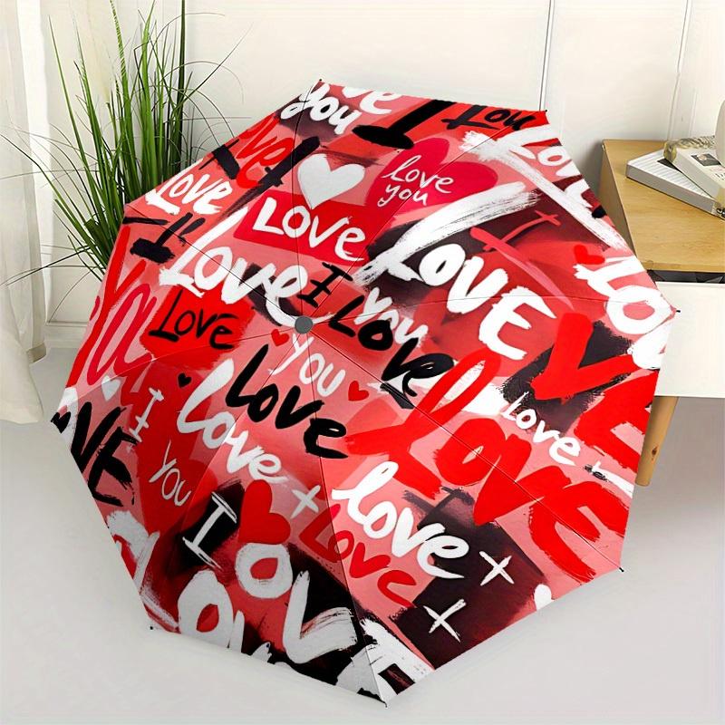 1pc Love Pattern Automatic Umbrella 8-Bone Design Compact Gear for Outdoor Travel, Perfect Holiday Gift  y250827092