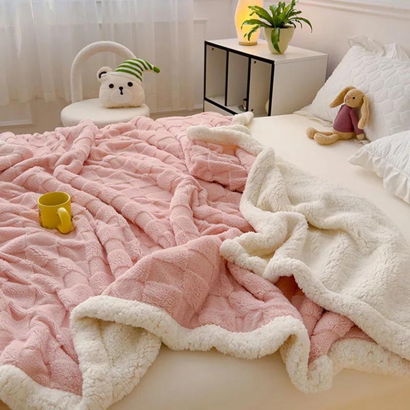 Checkerboard Faux Lamb Fleece Double Sided Blanket Soft Cozy Sofa Cover For Napping Multi-Purpose Machine Washable Bed Sheets