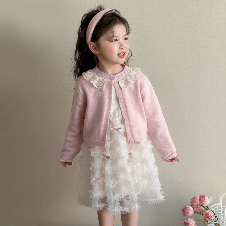 Girls' Spring & Autumn Cardigan Princess Dress Set 2025 - Sweet Two-Piece Outfit for Kids
