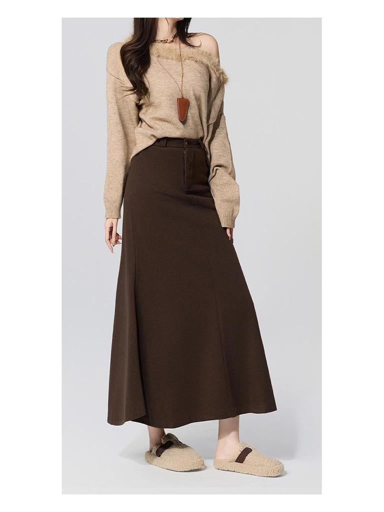 Elegant High-Waisted Woolen Mermaid Skirt for Autumn and Winter