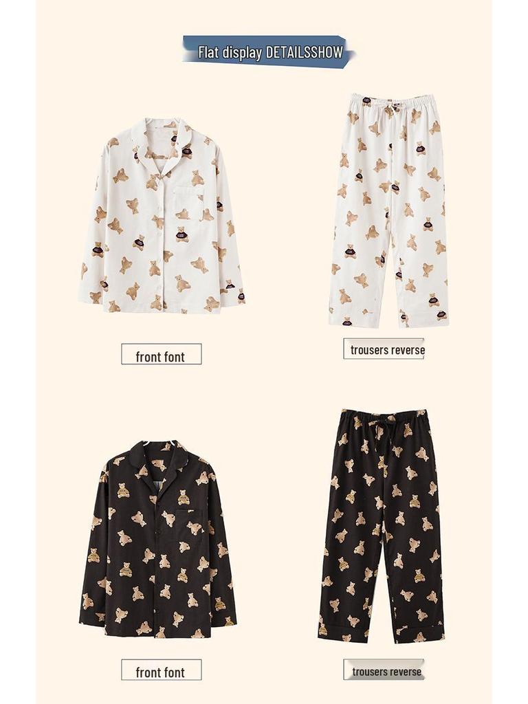 Korean Style Couple Pajamas 2021: 100% Cotton Long Sleeve Homewear for Women & Men - Spring, Autumn, Winter