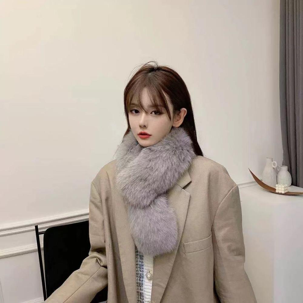 Double-sided Wool Scarf Thickened Imitation Fur Warm Scarf Fox Fur Collar Solid Color Versatile Winter Autumn and Winter