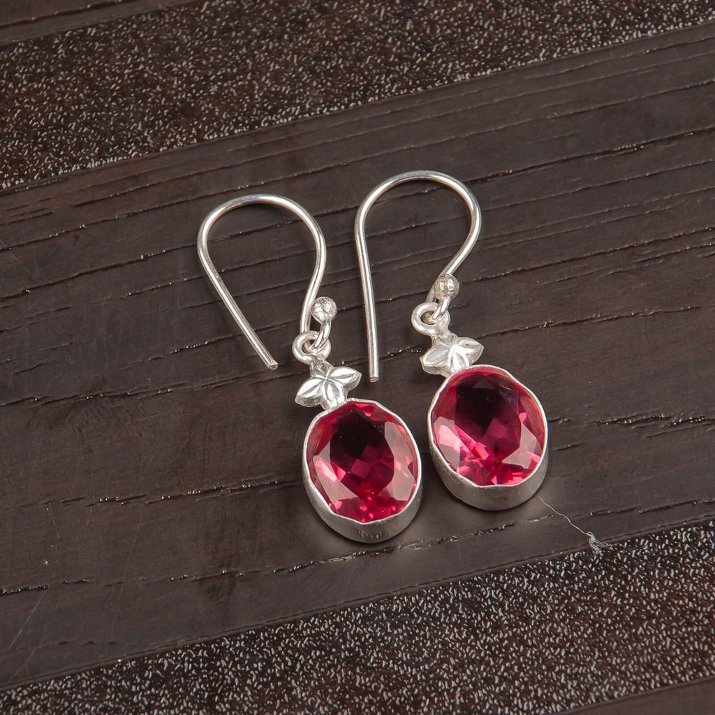 Pink Tourmaline Gemstone 925 Sterling Silver Handmade Jewelry Earrings Birthday EE-6-18