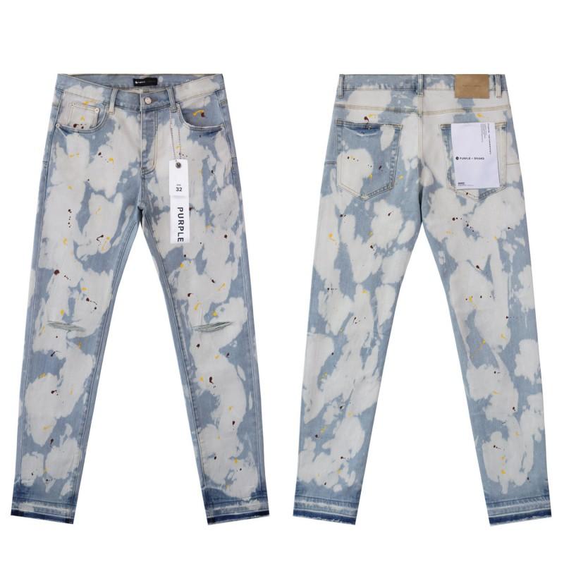 Mens Slim Fit Distressed Straight Leg Denim Jeans - Mid Rise Light Wash Youth Streetwear Style