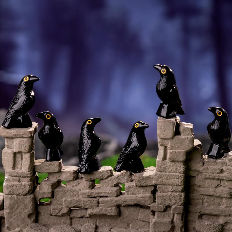 5/10Pcs Fake Bird Ghost Festival Halloween Decoration Simulation Resin Black Crow Halloween Miniature Black Crow Figurines Prop