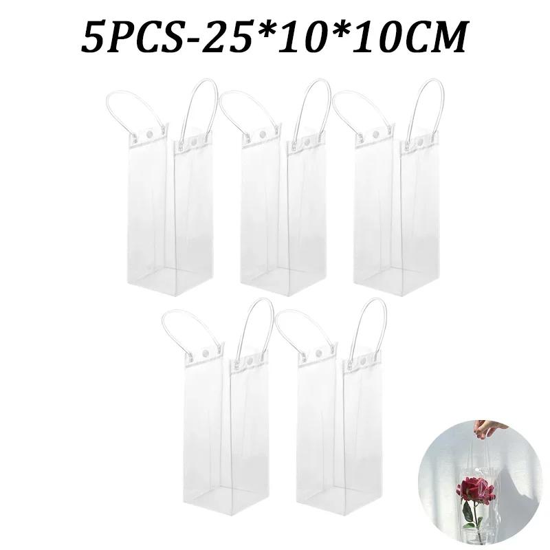 

5-100PCS Clear Plastic Gift Bags with Handle Transparent Gift Bag Reusable Tote Bag PVC Goodie Bags for Wedding Party Supplies 25x10x10CM