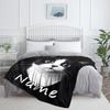 Custom Black White Cat Blanket Personalized Name Fleece Throw All Season Soft Warm Bedding Home Decor Gift for Cat Lovers