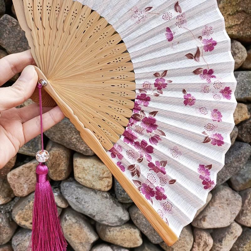 Mogan Fan Beautiful Cherry Blossom Small Fan Women's New Chinese Style Chinese Ancient Style Folding Fan for Cheongsam Han Dynasty Gift